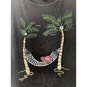 VTG Y2K Sweaterworks Sequin Palm Tree Hammock L Tank Top Coastal Resort Sparkle